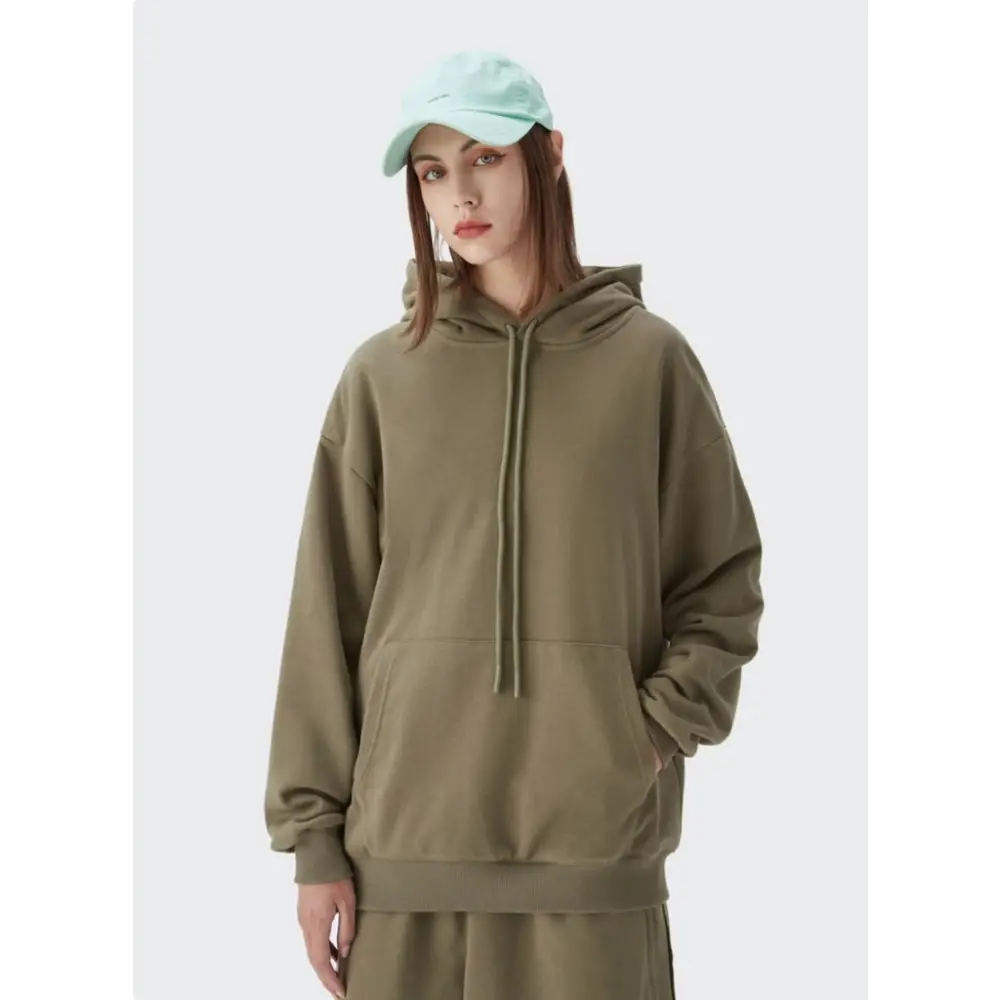 Trendy y2k oversized hoodie with drawstring for comfort and style - khaki / s - hoodies
