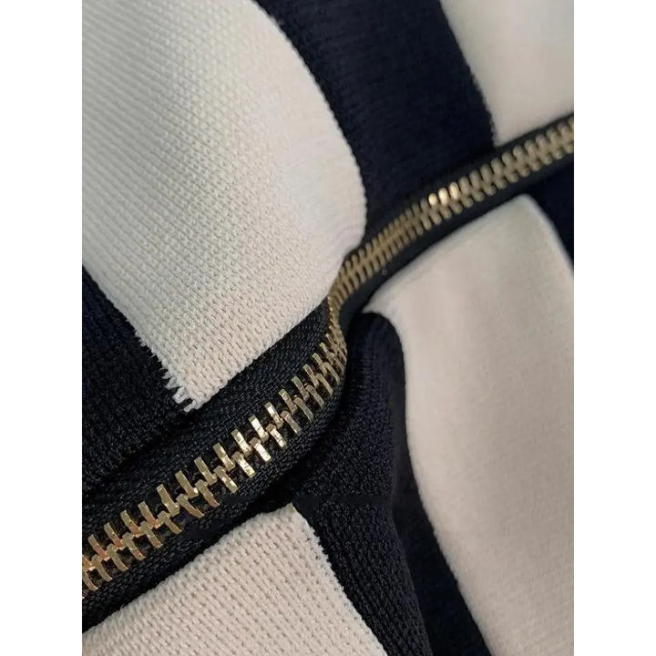 Y2k contrast color zip jacket in soft touch knit fabric - black / one size - top