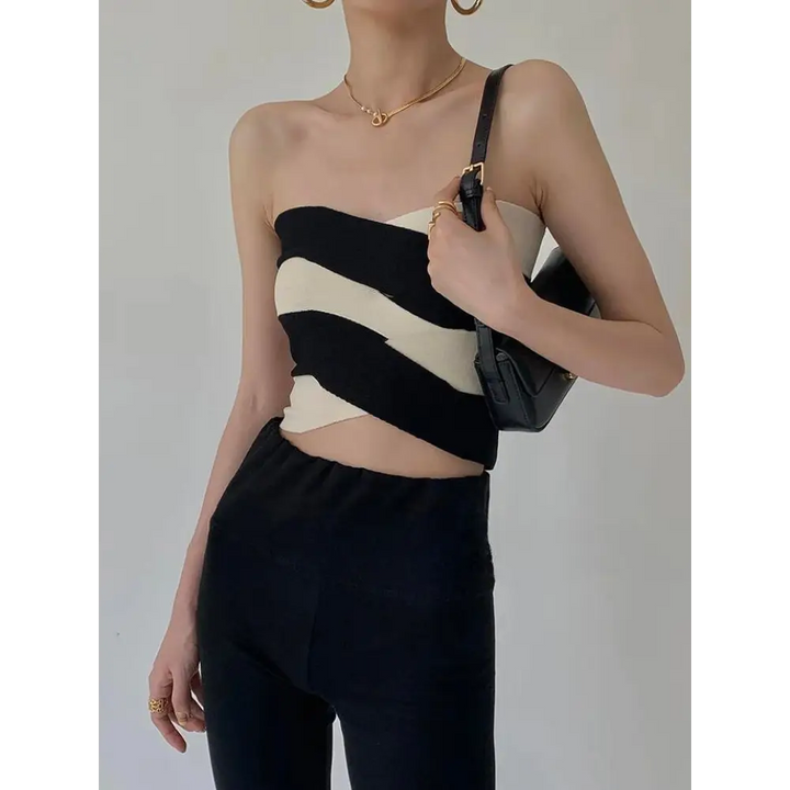 Y2k contrast color zip jacket in soft touch knit fabric - black / one size - top