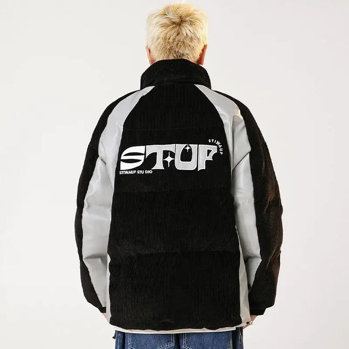 Y2k corduroy patchwork retro puffer quilted jacket - jackets