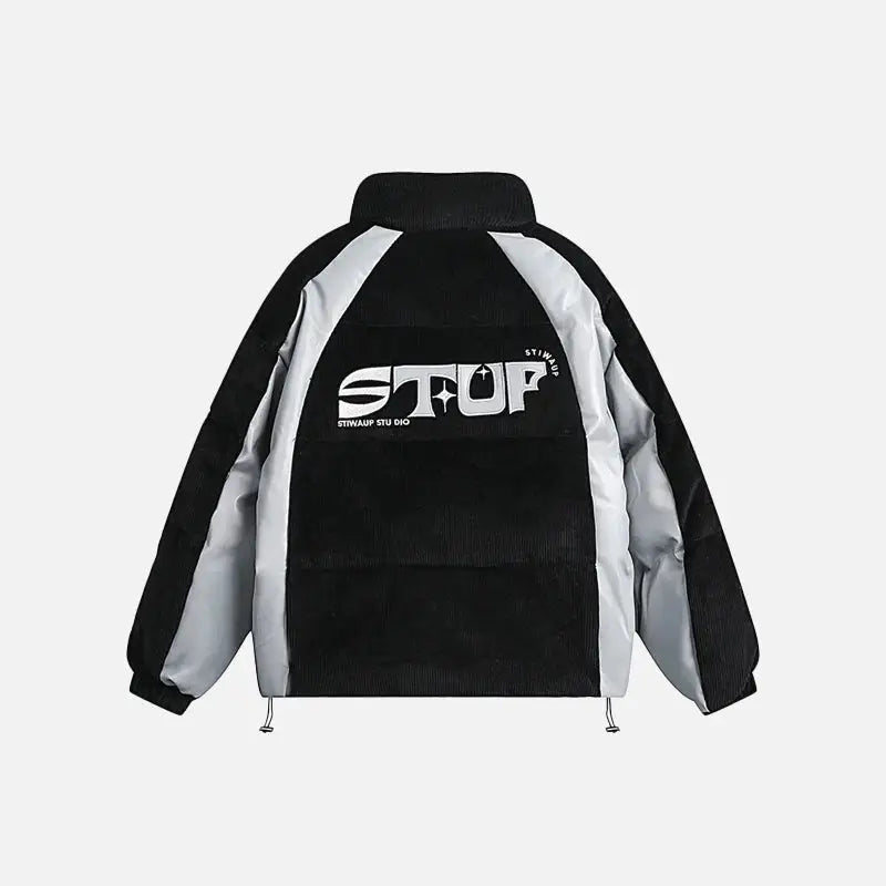 Y2k corduroy patchwork retro puffer quilted jacket - jackets