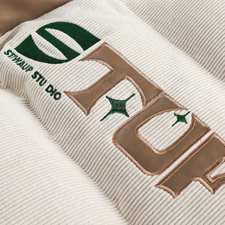 Y2k corduroy patchwork retro puffer quilted jacket - jackets