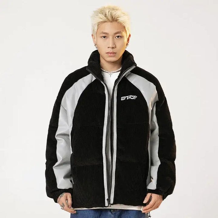 Y2k corduroy patchwork retro puffer quilted jacket - jackets