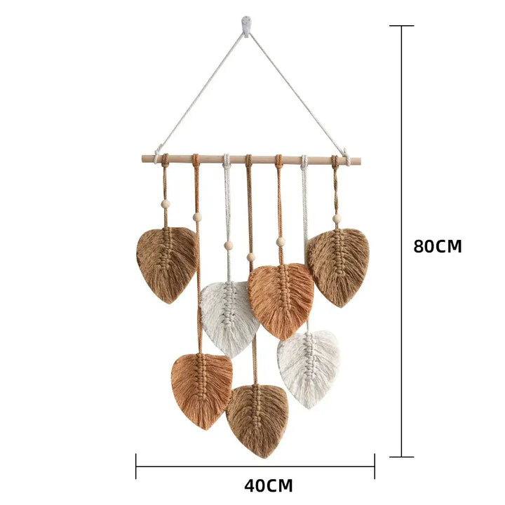 Rustic macrame wall hanging with intricate leaf design