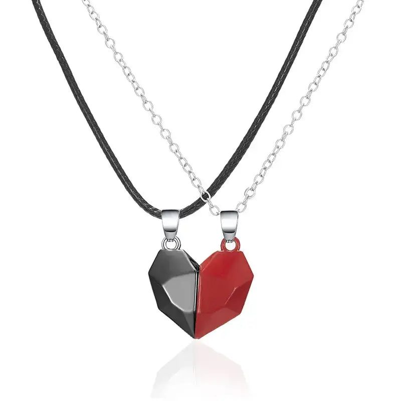 Collier y2k pour couples avec cœurs magnétiques - red black - necklaces