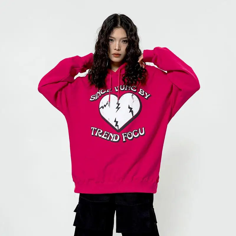 Y2k cracked heart letter print hoodie for stylish comfort - hoodies