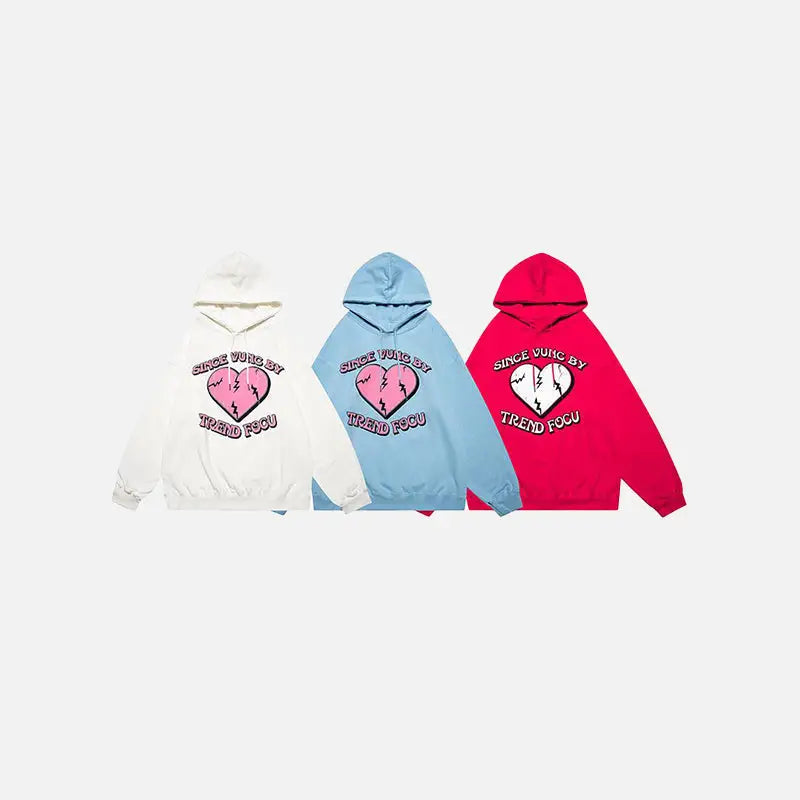 Y2k cracked heart letter print hoodie for stylish comfort - hoodies