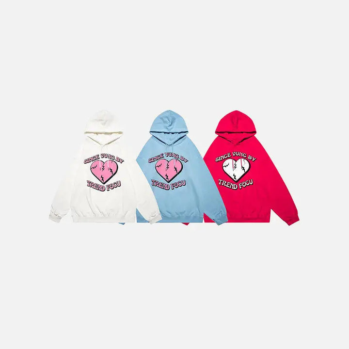 Y2k cracked heart letter print hoodie for stylish comfort - hoodies