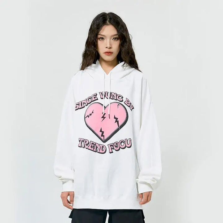 Y2k cracked heart letter print hoodie for stylish comfort - hoodies