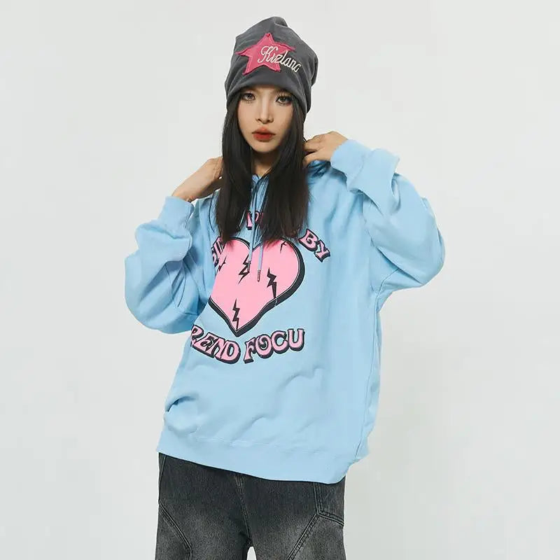 Y2k cracked heart letter print hoodie for stylish comfort - hoodies