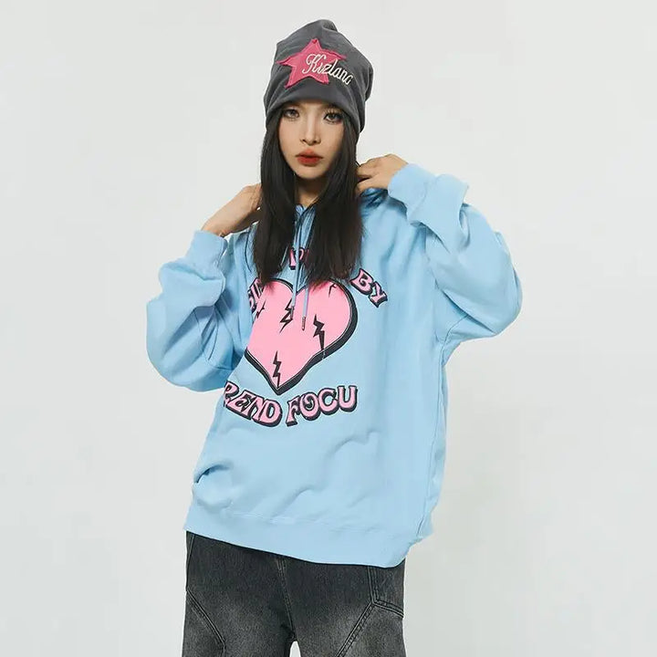 Y2k cracked heart letter print hoodie for stylish comfort - hoodies