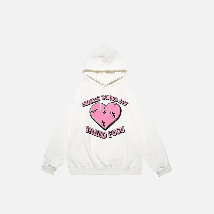 Y2k cracked heart letter print hoodie for stylish comfort - white / m - hoodies