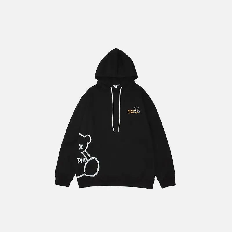 Y2k hoodie with original design featuring crushed bear - black / s - hoodies