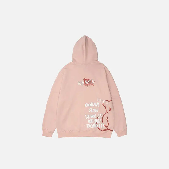 Y2k hoodie with original design featuring crushed bear - pink / s - hoodies