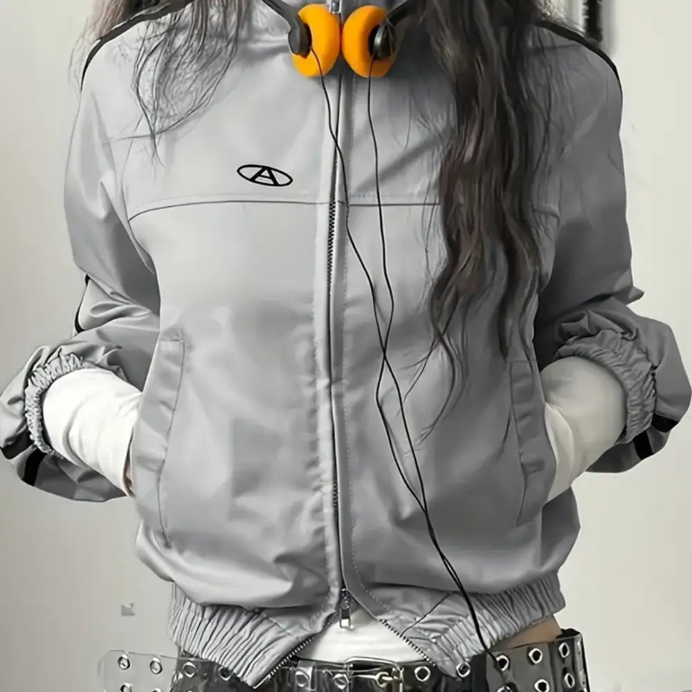 Cropped gray y2k jean tracksuit for urban fashion lovers