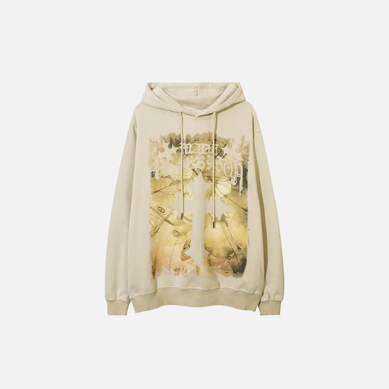 Cross long sleeve printed hoodie for style and comfort - beige / m - hoodies
