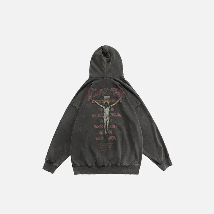 Crucifix washed hoodie for y2k streetwear style - hoodies