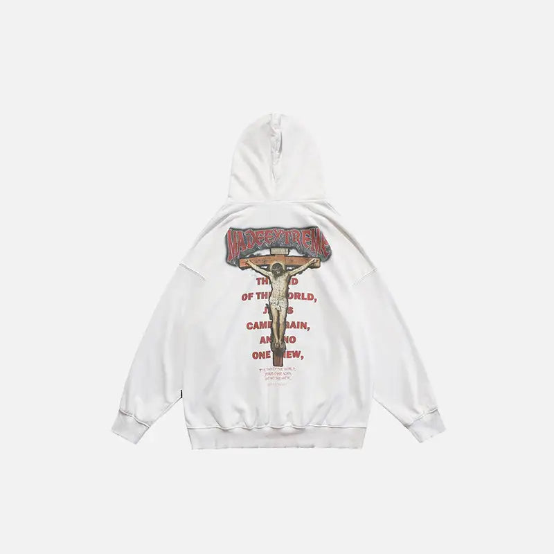 Crucifix washed hoodie for y2k streetwear style - white / m - hoodies