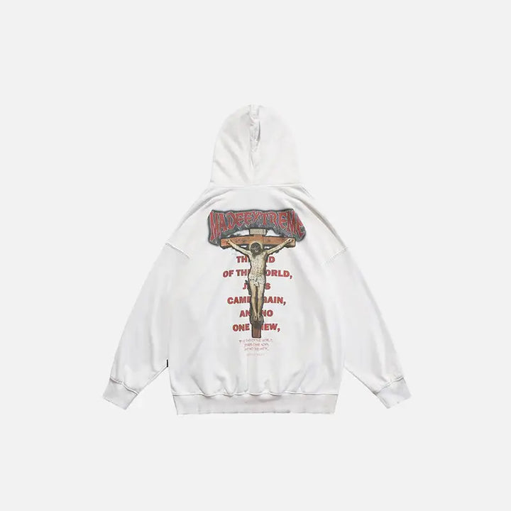 Crucifix washed hoodie for y2k streetwear style - white / m - hoodies
