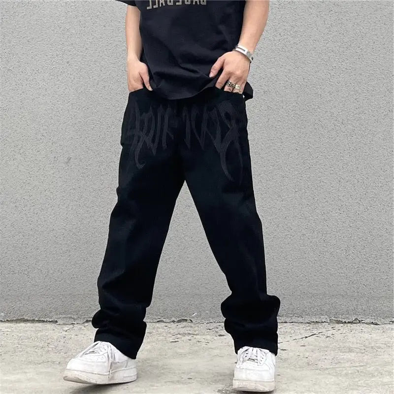 Y2k custom black jeans for streetwear