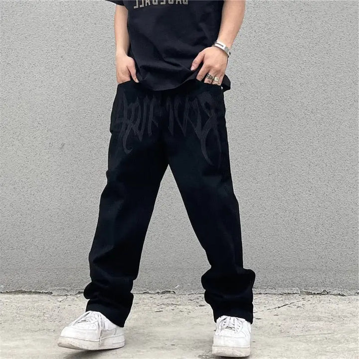 Y2k custom black jeans for streetwear