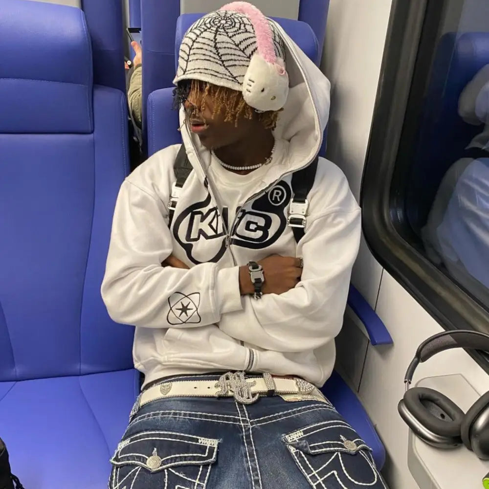 Custom y2k zippered hoodies in 3 colors - white / s