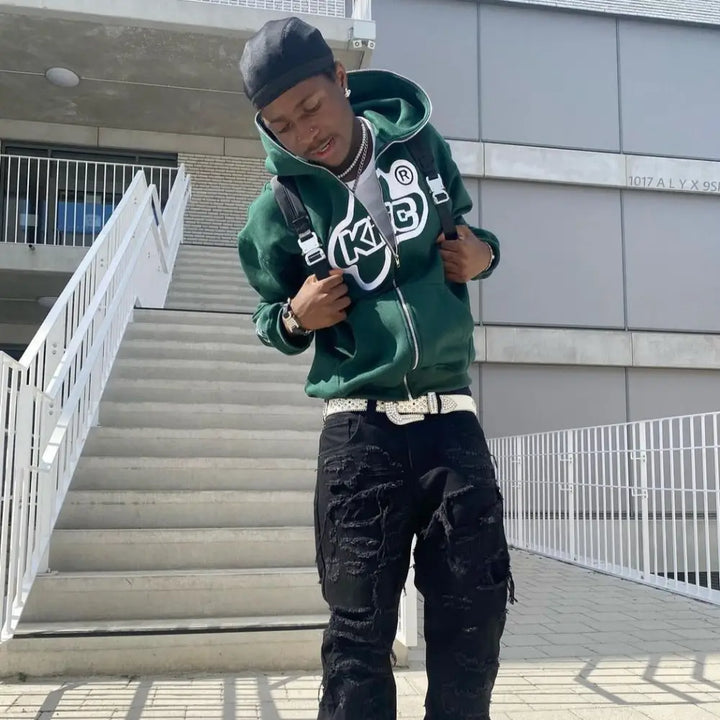 Custom y2k zippered hoodies in 3 colors - green / s