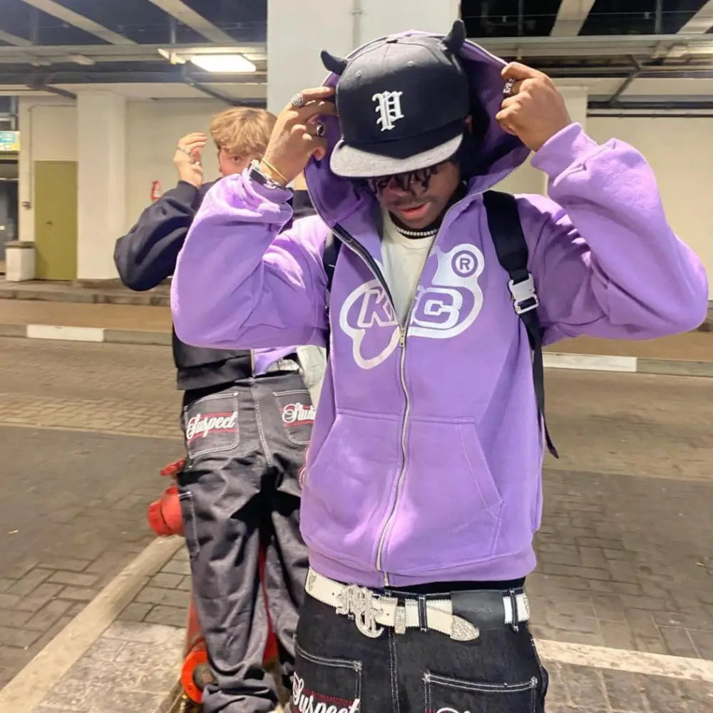 Custom y2k zippered hoodies in 3 colors - purple / s