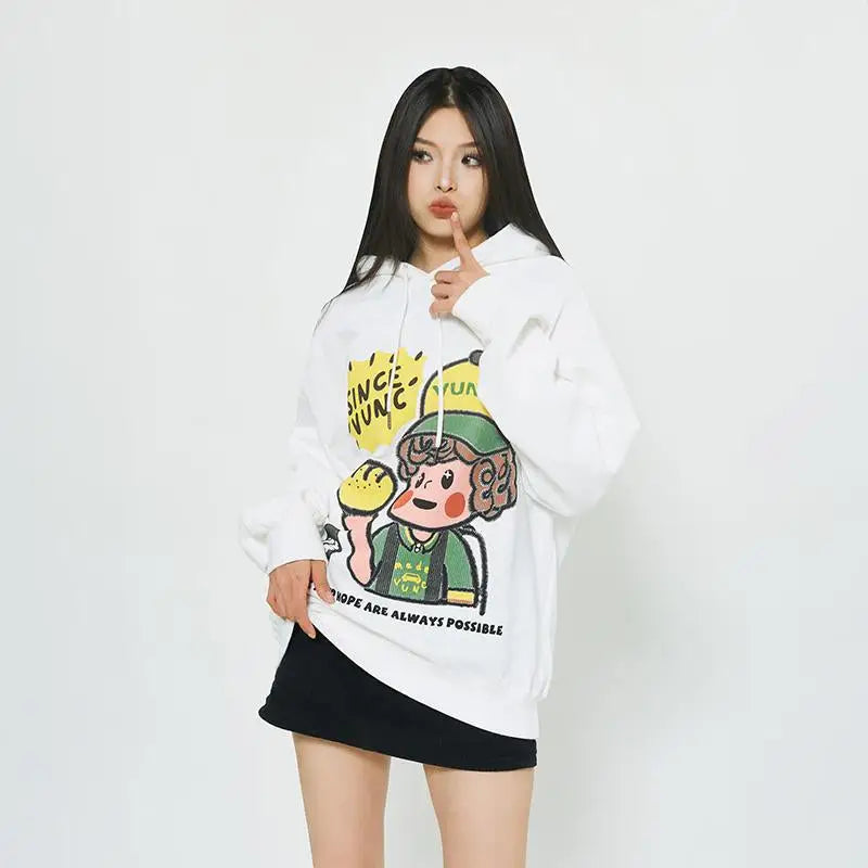 Y2k cute boy graphic print oversized hoodie for comfort and style - hoodies