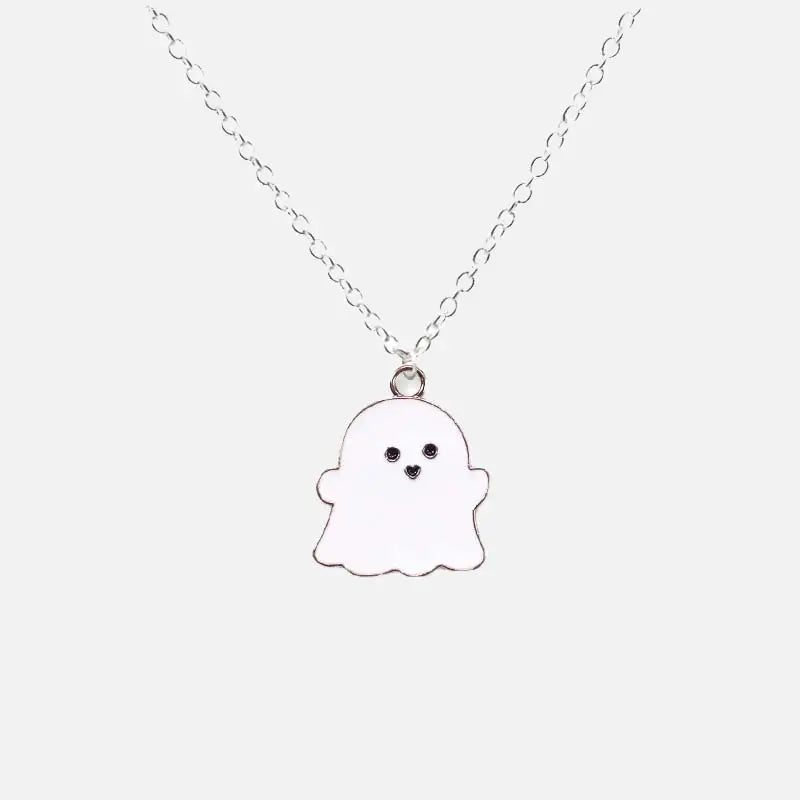 Cute ghosts pendant in zinc alloy for enchanting style - white / 45cm - necklaces
