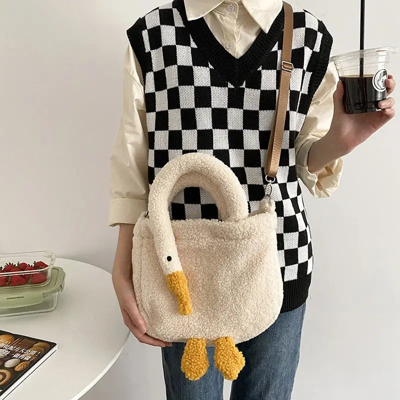 Cute goose bag y2k in soft lambswool with animal print zipper diagonal bag handbags