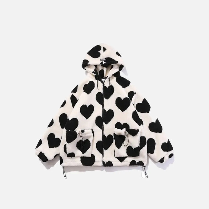 Y2k heart-shaped jacket for retro style and comfort - beige / s - furry