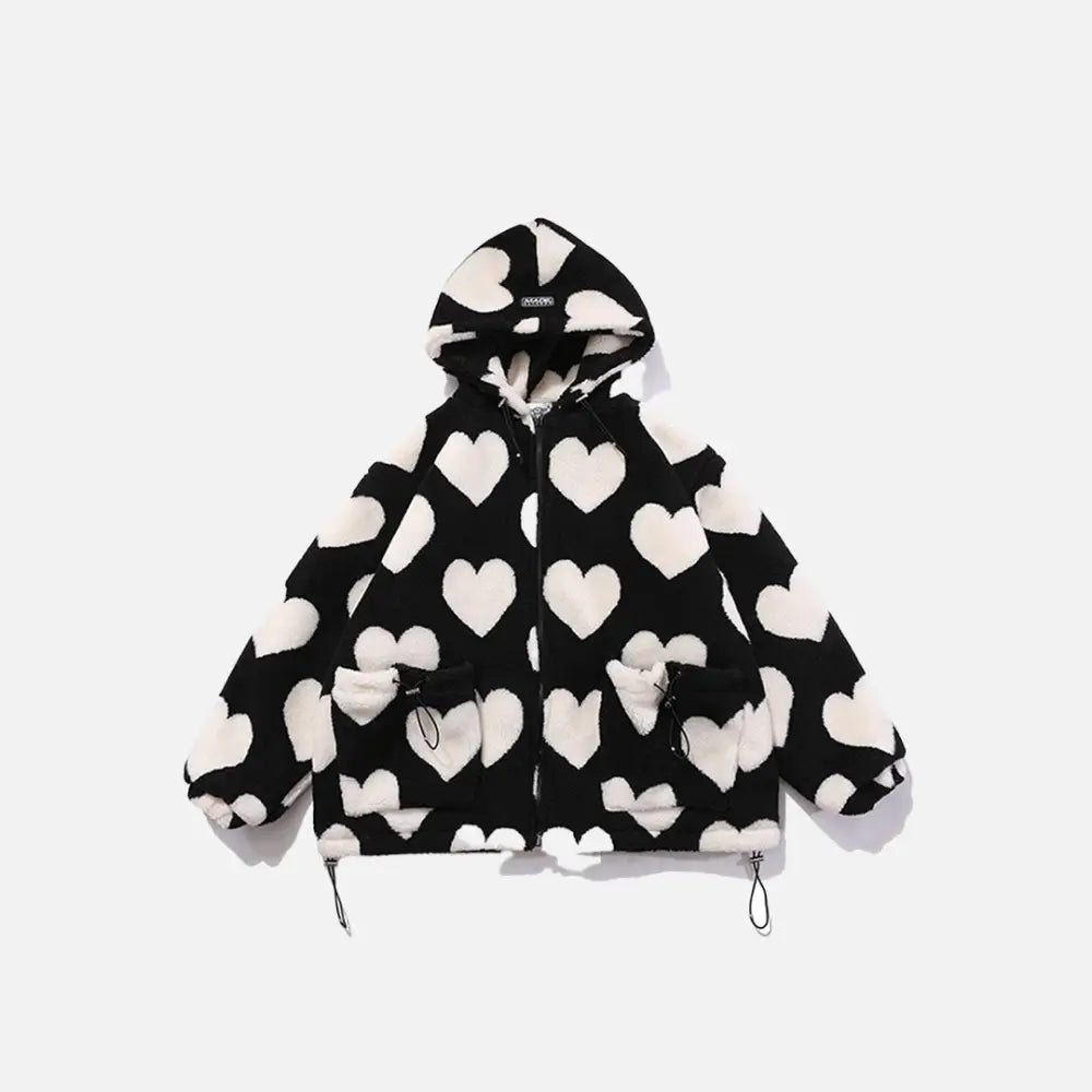 Y2k heart-shaped jacket for retro style and comfort - black / s - furry