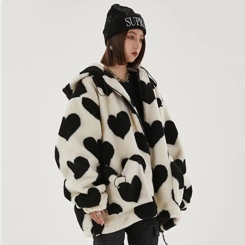 Y2k heart-shaped jacket for retro style and comfort - furry