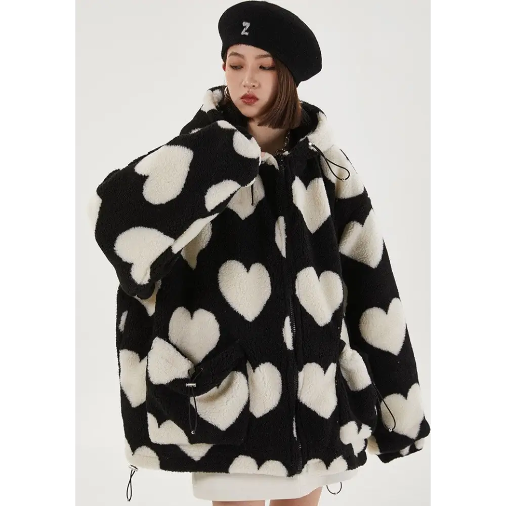 Y2k heart-shaped jacket for retro style and comfort - furry