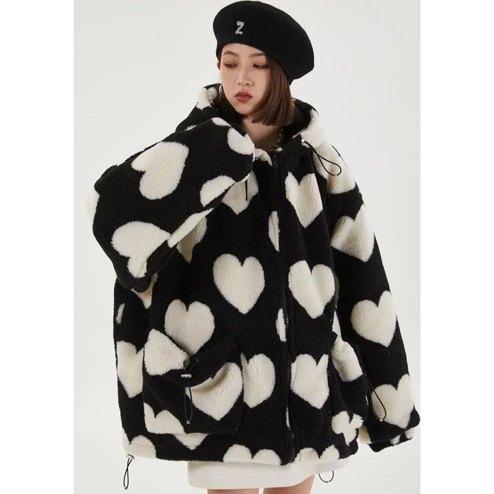 Y2k heart-shaped jacket for retro style and comfort - furry