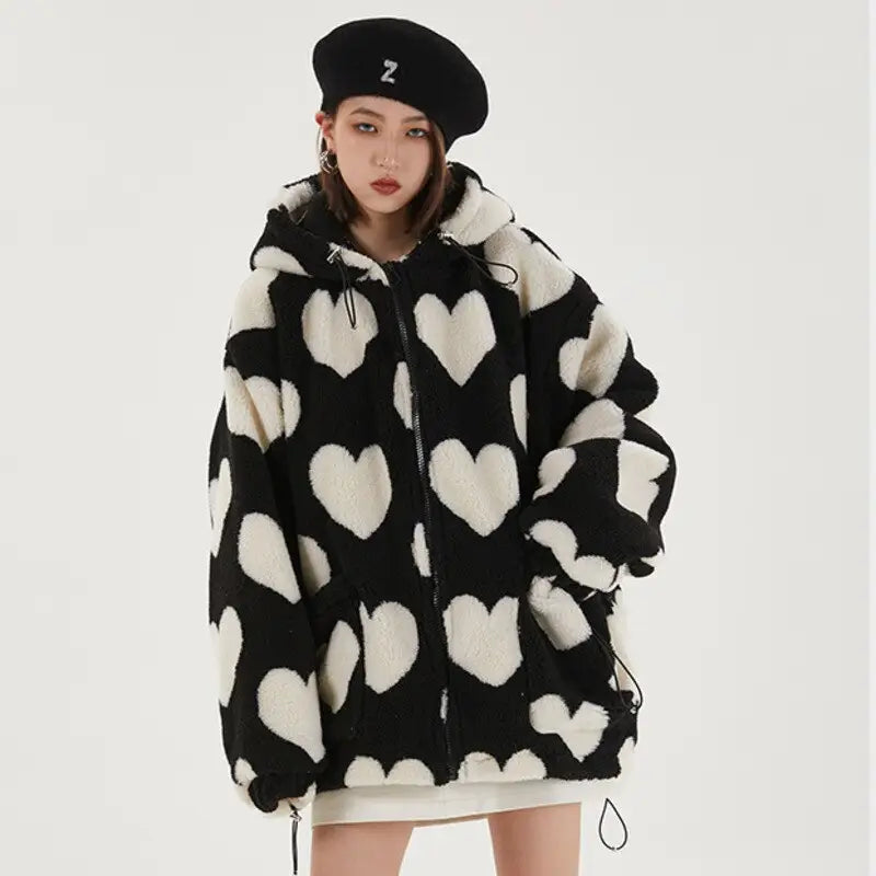 Y2k heart-shaped jacket for retro style and comfort - furry