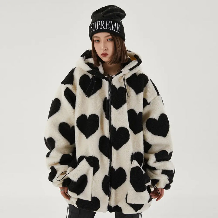 Y2k heart-shaped jacket for retro style and comfort - furry