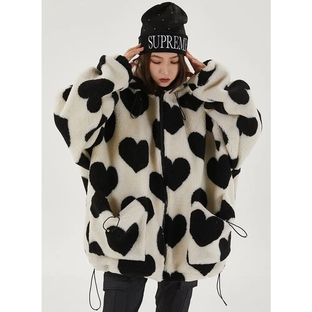 Y2k heart-shaped jacket for retro style and comfort - furry