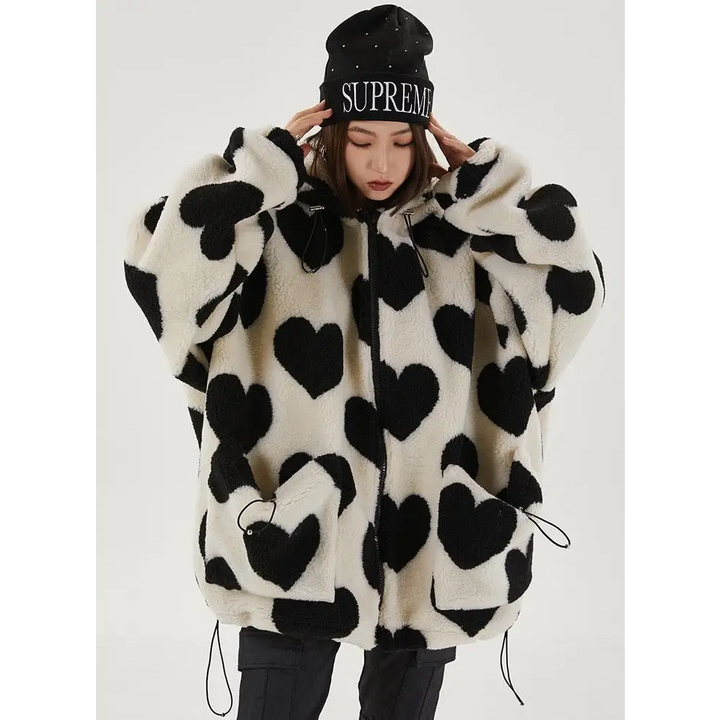 Y2k heart-shaped jacket for retro style and comfort - furry