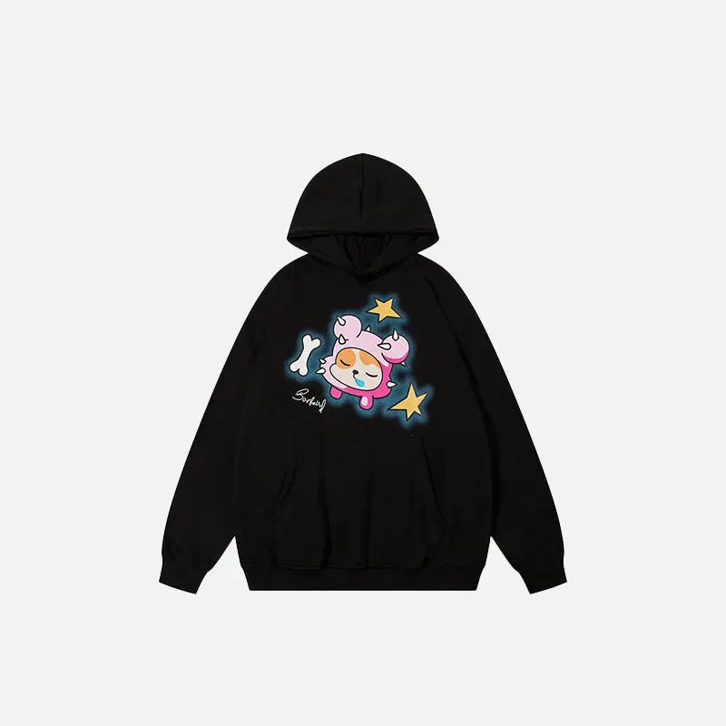 Oversized y2k double-hooded embroidery gothic hoodie - black / s - hoodies