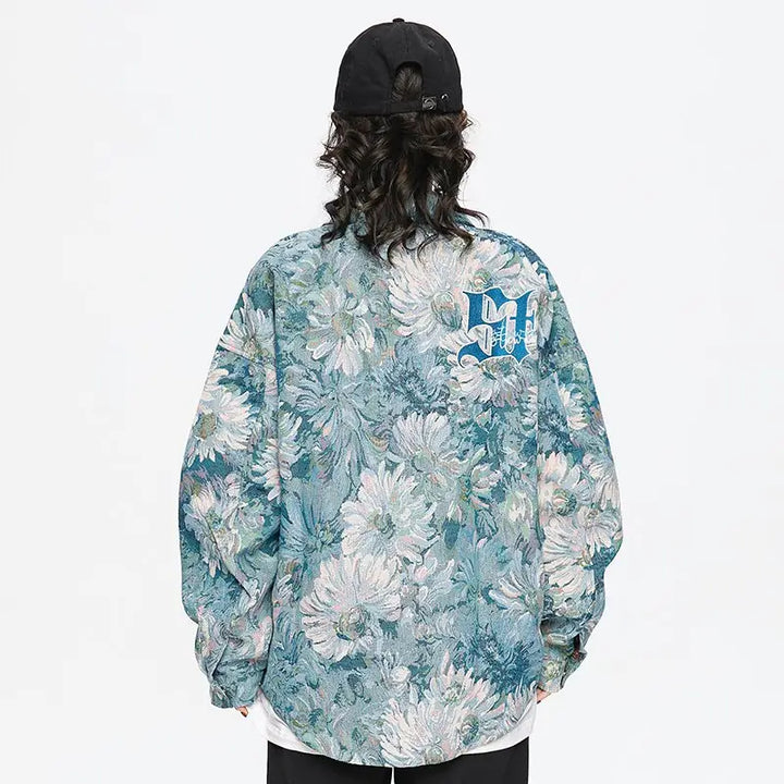 Y2k floral print varsity style jacket with daisy flowers