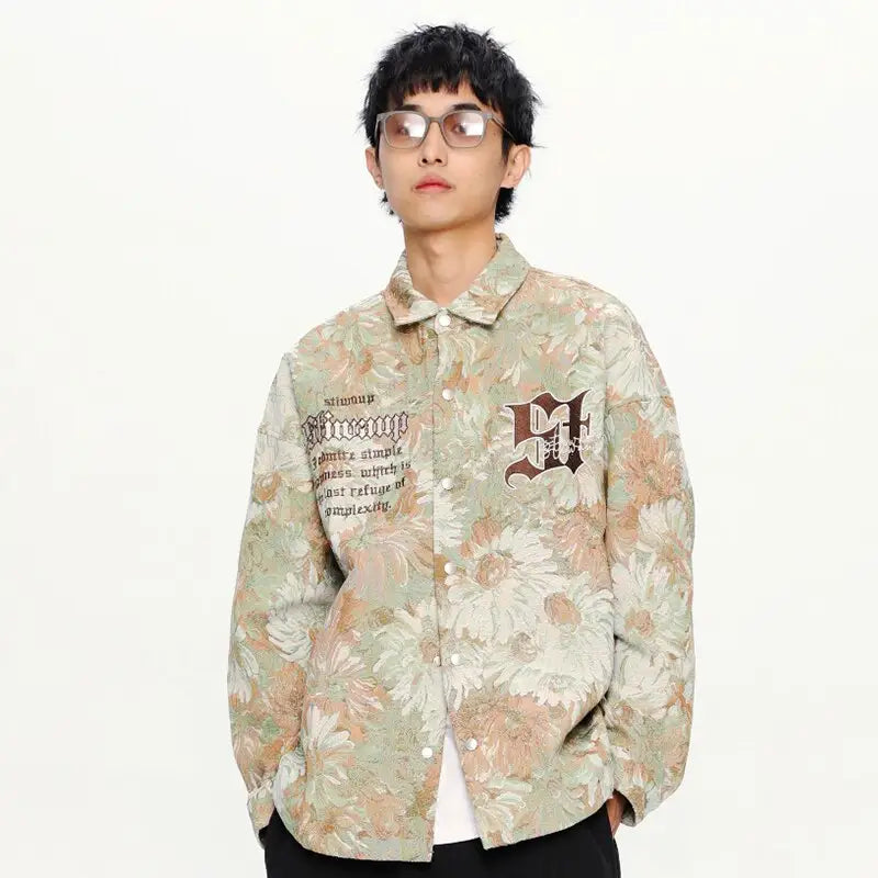 Y2k floral print varsity style jacket with daisy flowers