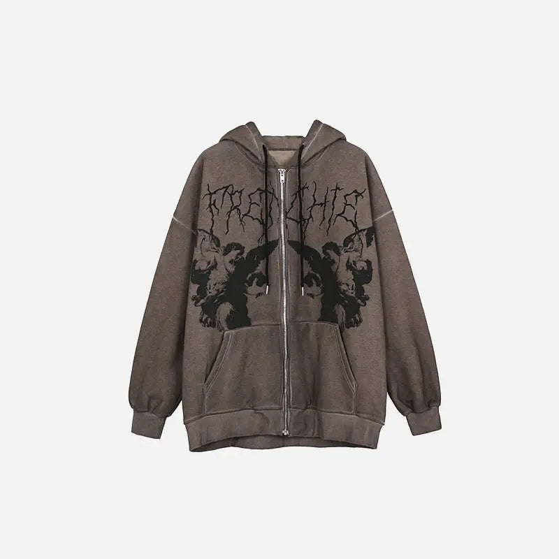 Dark angels y2k loose fit hoodie for stylish streetwear comfort - brown / m - hoodies