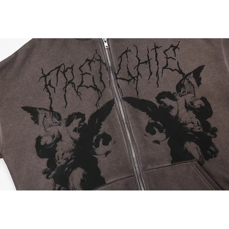 Dark angels y2k loose fit hoodie for stylish streetwear comfort - hoodies