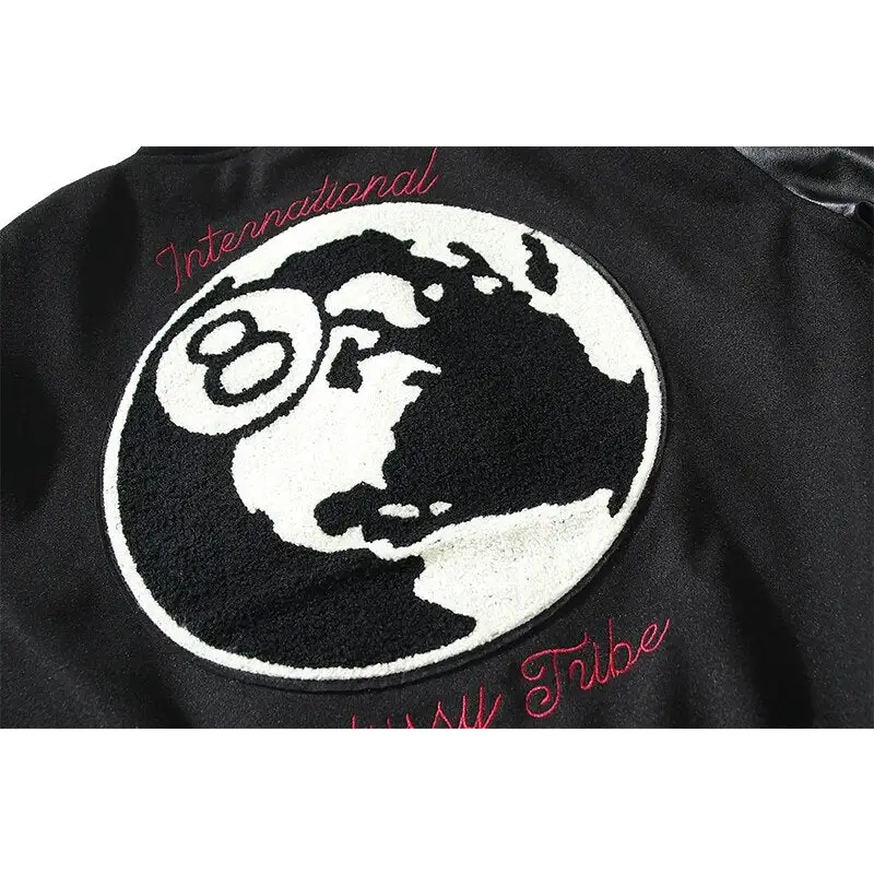 Dark embroidery leather varsity jacket for a stylish look - jackets