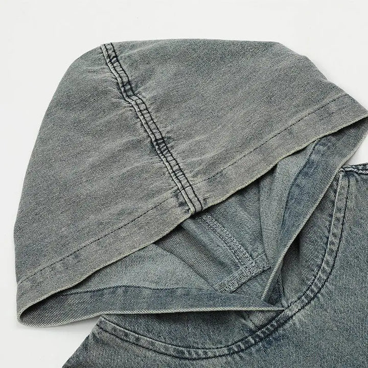 Y2k denim jeans pocket hoodie for street style comfort - hoodies