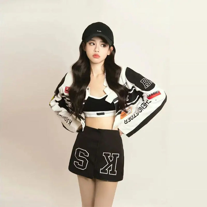 Removable cropped varsity jacket for y2k streetwear style - varsity jackets