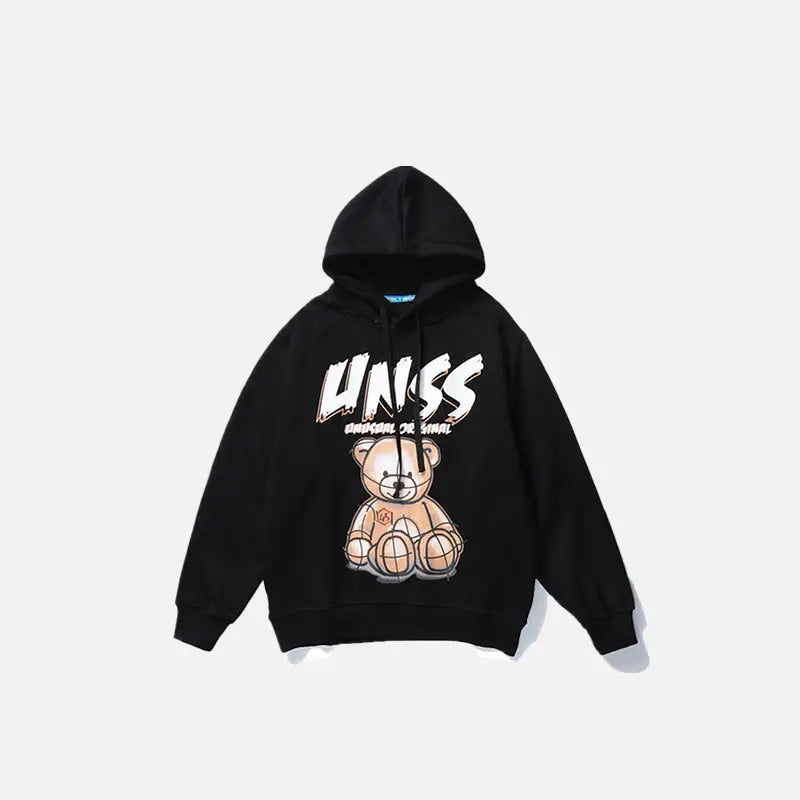 Devil bear casual hoodie from y2k streetwear collection - black / s - hoodie