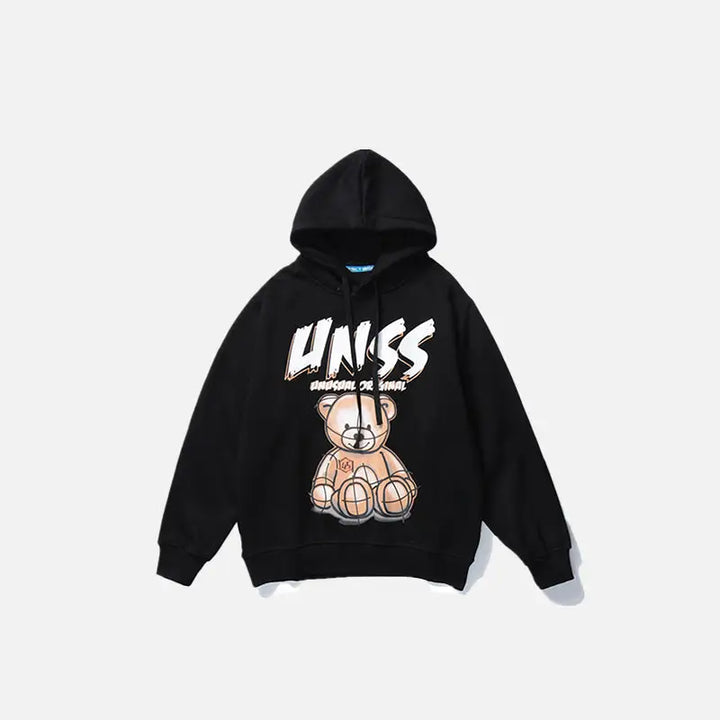 Devil bear casual hoodie from y2k streetwear collection - black / s - hoodie